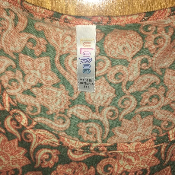 3X LuLaRoe Orange/Green Paisley Scroll Print Shirt - Picture 3 of 6